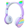Zore B30 RGB Led Işıklı Kedi Kulağı Band Tasarımı Ayarlanabilir Katlanabilir Kulak Üstü Bluetooth Kulaklık - Mor
