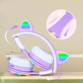 Zore B30 RGB Led Işıklı Kedi Kulağı Band Tasarımı Ayarlanabilir Katlanabilir Kulak Üstü Bluetooth Kulaklık - Mor