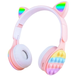 Zore B30 RGB Led Işıklı Kedi Kulağı Band Tasarımı Ayarlanabilir Katlanabilir Kulak Üstü Bluetooth Kulaklık - Pembe