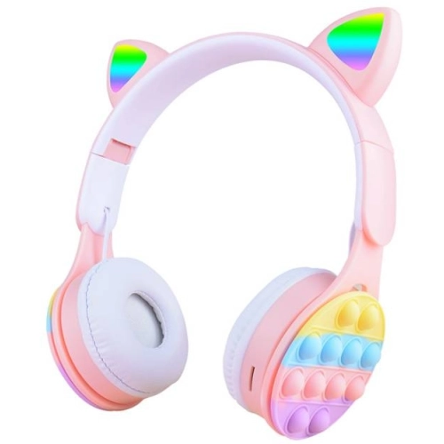 Zore B30 RGB Led Işıklı Kedi Kulağı Band Tasarımı Ayarlanabilir Katlanabilir Kulak Üstü Bluetooth Kulaklık - Pembe