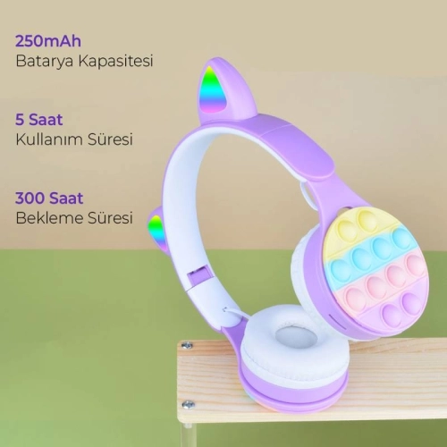 Zore B30 RGB Led Işıklı Kedi Kulağı Band Tasarımı Ayarlanabilir Katlanabilir Kulak Üstü Bluetooth Kulaklık - Pembe