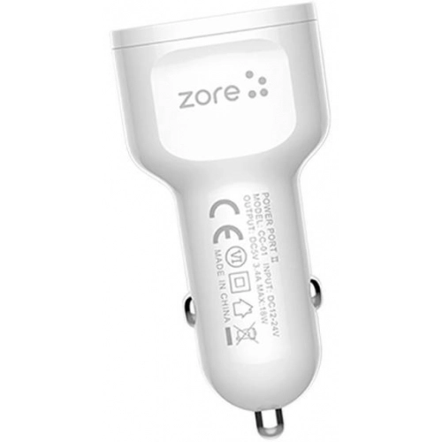 Zore CC-01 Hızlı Şarj Özellikli LED Işıklı Dual USB Araç Şarj Başlığı 18W