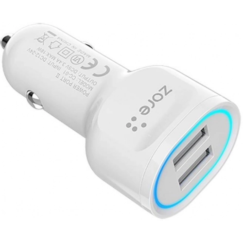 Zore CC-01 Hızlı Şarj Özellikli LED Işıklı Dual USB Araç Şarj Başlığı 18W