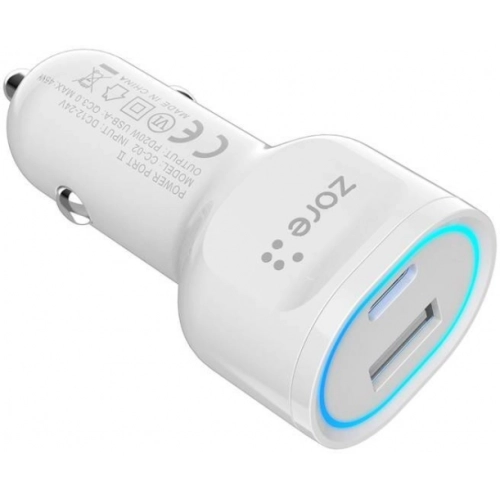 Zore CC-02 Hızlı Şarj Özellikli LED Işıklı QC 3.0 USB-A ve Type-C PD Araç Şarj Başlığı PD 20W