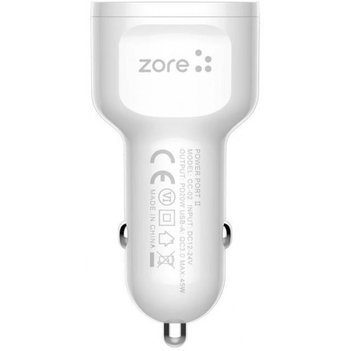 Zore CC-02 Hızlı Şarj Özellikli LED Işıklı QC 3.0 USB-A ve Type-C PD Araç Şarj Başlığı PD 20W