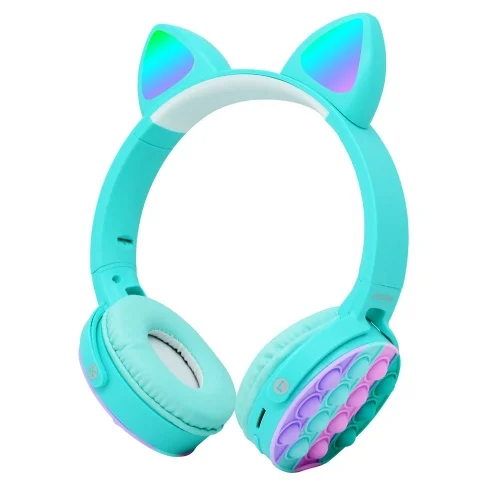 Zore CXT-950 RGB Led Işıklı Kedi Kulağı Band Tasarımı Ayarlanabilir Katlanabilir Kulak Üstü Bluetooth Kulaklık - Mavi