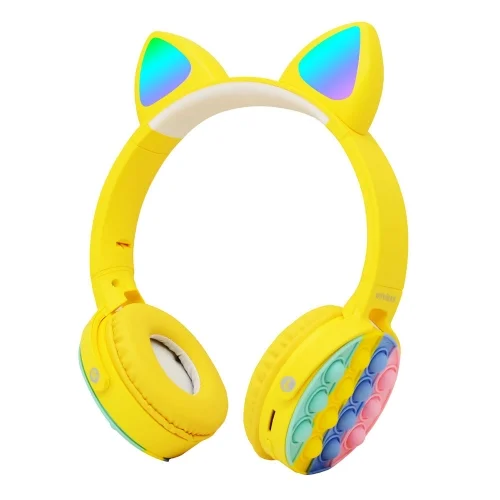Zore CXT-950 RGB Led Işıklı Kedi Kulağı Band Tasarımı Ayarlanabilir Katlanabilir Kulak Üstü Bluetooth Kulaklık - Sarı