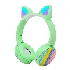 Zore CXT-950 RGB Led Işıklı Kedi Kulağı Band Tasarımı Ayarlanabilir Katlanabilir Kulak Üstü Bluetooth Kulaklık - Yeşil