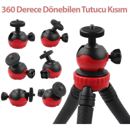 Zore DC-393 Telefon Go-Pro Kamera Tutucu Tripod Ahtapot Ayak 30cm - Siyah
