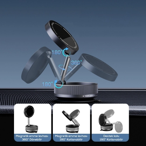Zore K10A Vakum Özellikli 360 Derece Dönen Magnetik Telefon Tutucu - Siyah