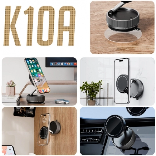 Zore K10A Vakum Özellikli 360 Derece Dönen Magnetik Telefon Tutucu - Siyah