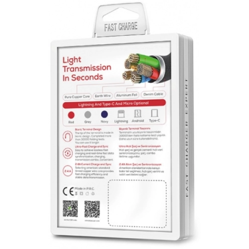 Zore LS64 Type-C USB Hızlı Şarj Data Kablosu 2m - Mavi