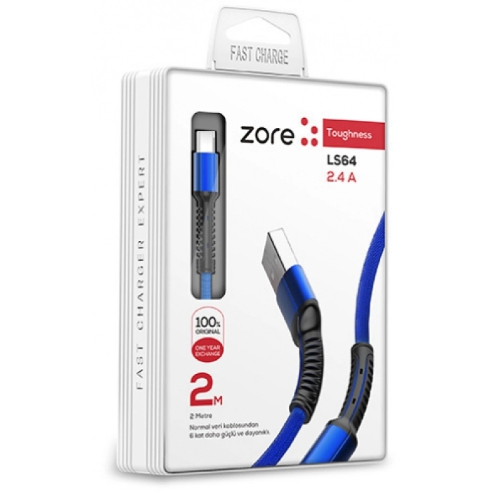 Zore LS64 Type-C USB Hızlı Şarj Data Kablosu 2m - Mavi