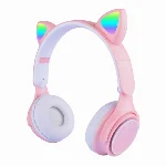 Zore M6 Pro Cat RGB Led Işıklı Kedi Kulağı Band Tasarımlı Ayarlanabilir ve Katlanabilir Kulak Üstü Bluetooth Kulaklık - Pembe