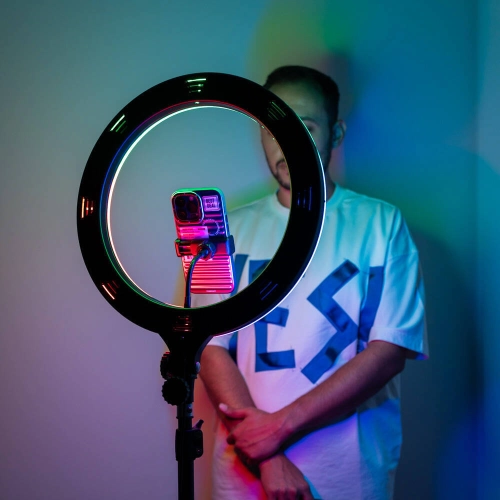 Zore MJ38 RGB 25W Ring Light Canlı Yayın 38cm USB li ve Telefon Stand - Siyah