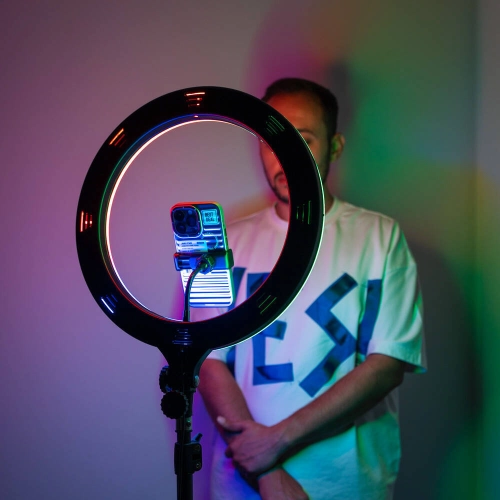 Zore MJ38 RGB 25W Ring Light Canlı Yayın 38cm USB li ve Telefon Stand - Siyah