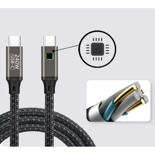 Zore QG02 Thunderbold Uyumlu Type-C to Type-C PD3.1 Data Kablosu 240W 480Mbps 1.5 Metre - Siyah