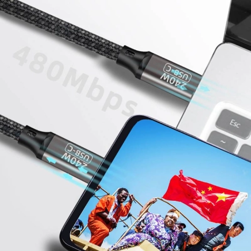 Zore QG02 Thunderbold Uyumlu Type-C to Type-C PD3.1 Data Kablosu 240W 480Mbps 2 Metre - Siyah