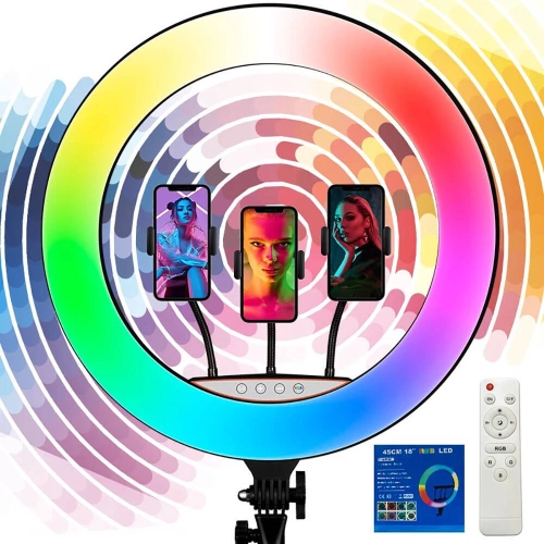 Zore RGB Light 45cm Işıklı Telefon Tutucu Ring Light - Siyah