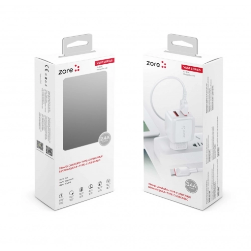 Zore Vest Serisi V2 Type-C 2 in 1 Hızlı Şarj Seti 2.4A/12w - Beyaz