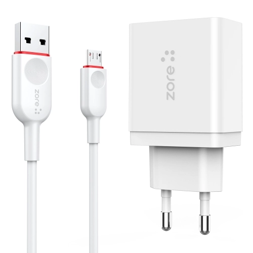 Zore xMac Serisi Micro-USB 2 in 1 Çift Giriş Hızlı Şarj Seti QC 3.4A/18w - Beyaz