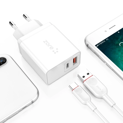 Zore xMac Serisi Type-C 2 in 1 Çift Giriş Hızlı Şarj Seti QC 3.4A/18w - Beyaz