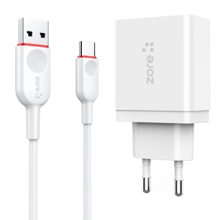 Zore xMac Serisi Type-C 2 in 1 Çift Giriş Hızlı Şarj Seti QC 3.4A/18w - Beyaz