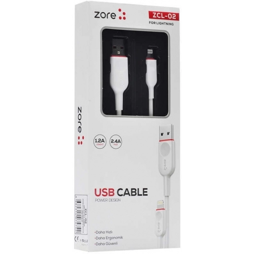 Zore ZCL-02 iPhone Lightning Usb Şarj Data Kablo 2.4A - Beyaz