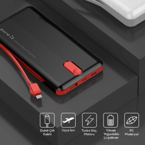 Zore ZR-1013 10000 mAh Powerbank Hızlı Şarj Tek Çıkış Apple Lightning  Type-C Micro  - Beyaz