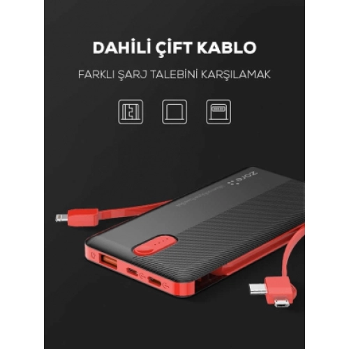 Zore ZR-1013 10000 mAh Powerbank Hızlı Şarj Tek Çıkış Apple Lightning  Type-C Micro  - Beyaz