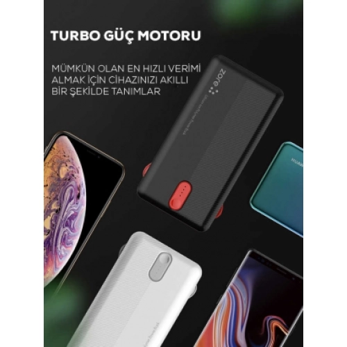Zore ZR-1013 10000 mAh Powerbank Hızlı Şarj Tek Çıkış Apple Lightning Type-C Micro - Siyah
