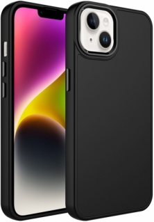 Apple iPhone 13 (6.1) Kılıf Metal Çerçeve ve Buton Tasarımlı Silikon Kapak - Siyah