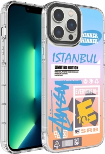 Apple iPhone 13 Pro Max (6.7) Kılıf Kamera Korumalı Renkli Desenli Sert Silikon Korn Kapak - No:1