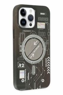 Apple iPhone 14 Pro (6.1) Kılıf Fosforlu Metal Slim Magnetic MagSafe Kapak - Siyah