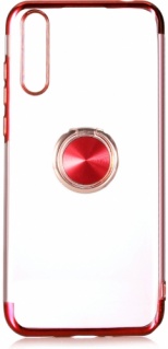 Huawei Y8p Kılıf Renkli Köşeli Yüzüklü Standlı Lazer Şeffaf Esnek Silikon - Kırmızı