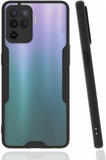 Oppo Reno 5 Lite Kılıf Kamera Lens Korumalı Arkası Şeffaf Silikon Kapak - Siyah