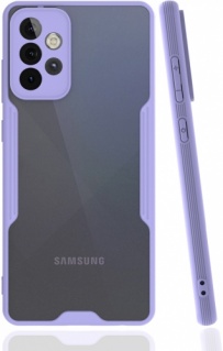 Samsung Galaxy A72 Kılıf Kamera Lens Korumalı Arkası Şeffaf Silikon Kapak - Lila