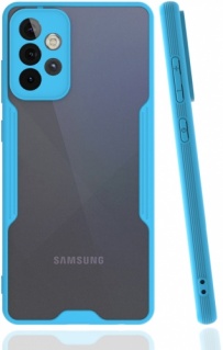 Samsung Galaxy A72 Kılıf Kamera Lens Korumalı Arkası Şeffaf Silikon Kapak - Mavi