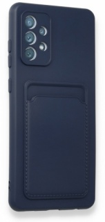 Samsung Galaxy A72 Kılıf Silikon Kartlıklı Mat Esnek Kapak - Lacivert