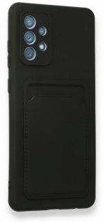 Samsung Galaxy A72 Kılıf Silikon Kartlıklı Mat Esnek Kapak - Siyah