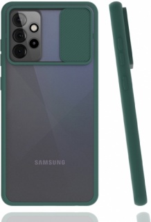 Samsung Galaxy A72 Kılıf Silikon Sürgülü Lens Korumalı Buzlu Şeffaf - Yeşil