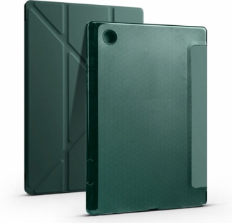 Samsung Galaxy Tab A8 10.5 SM-X200 Tablet Kılıfı Standlı Tri Folding Kalemlikli Silikon Smart Cover - Koyu Yeşil