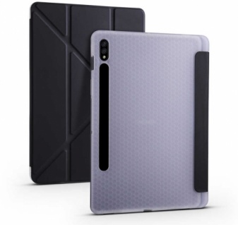 Samsung Galaxy Tab S8 X700 Tablet Kılıfı Standlı Tri Folding Kalemlikli Silikon Smart Cover - Siyah