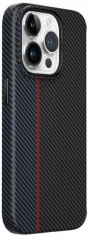 Apple iPhone 15 Pro Max Kılıf Wiwu LCC-107 Karbon Fiber Magsafe Şarj Özellikli Kamera Korumalı Kabon Kapak - Mavi - Siyah