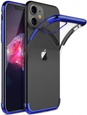 Apple iPhone 11 Kılıf Renkli Köşeli Lazer Şeffaf Esnek Silikon - Mavi