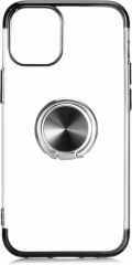 Apple iPhone 12 (6.1) Kılıf Renkli Köşeli Yüzüklü Standlı Lazer Şeffaf Esnek Silikon - Siyah