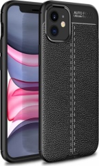 Apple iPhone 12 (6.1) Kılıf Deri Görünümlü Parmak İzi Bırakmaz Niss Silikon - Siyah
