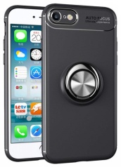 Apple iPhone 8 Kılıf Auto Focus Serisi Soft Premium Standlı Yüzüklü Kapak - Siyah