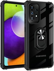 Samsung Galaxy A72 Kılıf Standlı Arkası Şeffaf Kenarları Airbag Kapak - Siyah