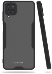 Samsung Galaxy M22 Kılıf Kamera Lens Korumalı Arkası Şeffaf Silikon Kapak - Siyah
